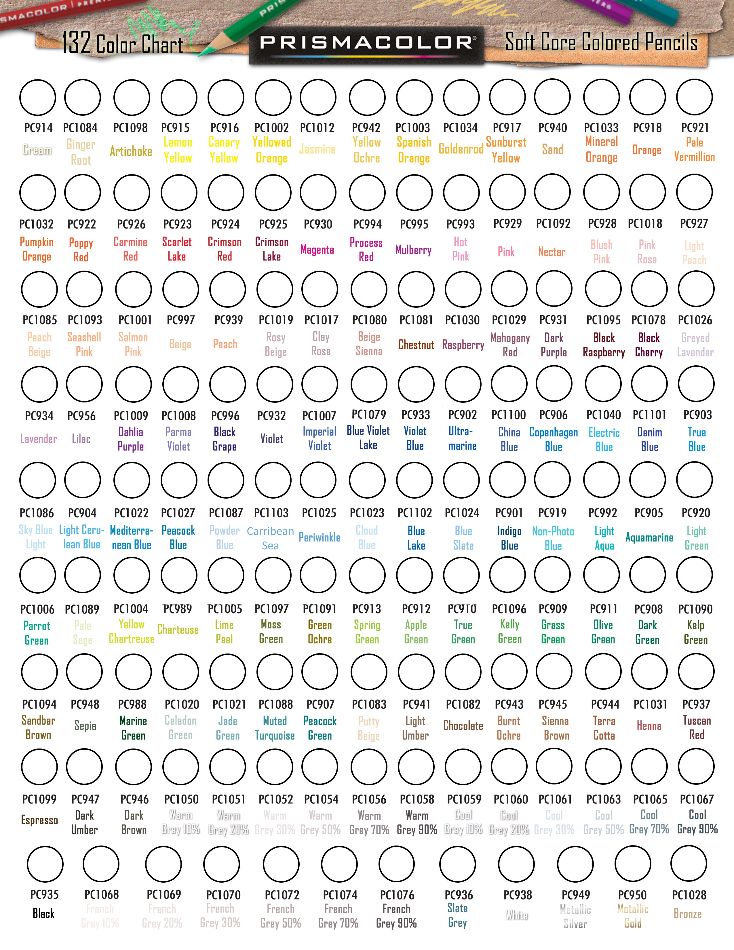 BLANK COLOURED PENCIL COLOUR CHARTS AND VALUE SCALES