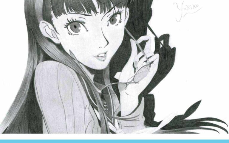 Realistic Pencil Drawing of Yukiko Amagi from the video game Persona 4 Golden, by Artist Sophie Lawson