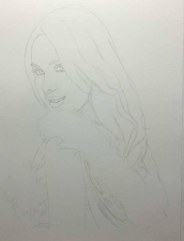 Realistic Pencil Drawing of a Sexy Santa Model, Work In Progress Image 1, by Artist Sophie Lawson