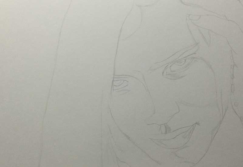 Realistic Pencil Drawing of Victoria's Secret model Adriana Lima. Work in Progress image 1, by Artist Sophie Lawson