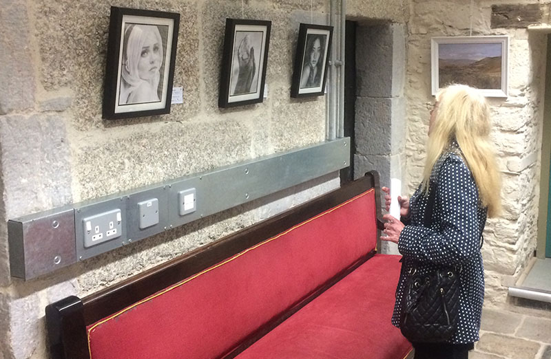 Plymouth Arts Club Spring Exhibition 2015 at the Devonport Guildhall. That's my Mum checking out my drawings :)