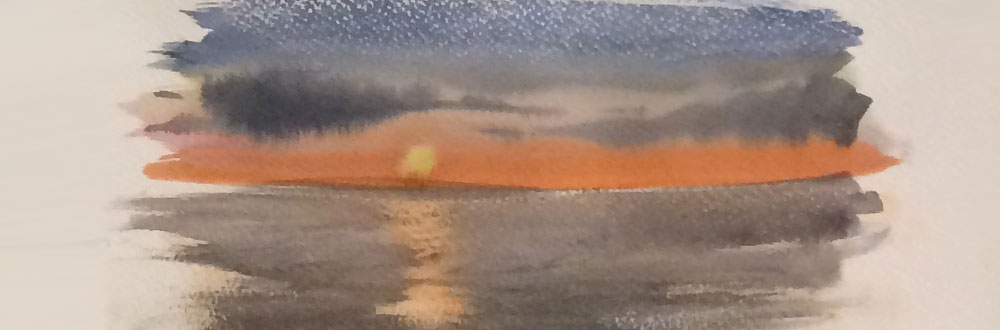 Sun reflecting on Ocean. Produced with candle wax by Watercolour Artist Wendy Parkyn