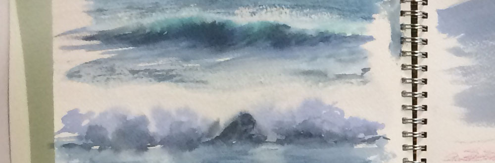 Steps and Waves. Produced with candle wax by Watercolour Artist Wendy Parkyn