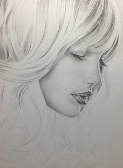 GIRL WITH LONG LASHES PENCIL DRAWING, by Artist Sophie Lawson