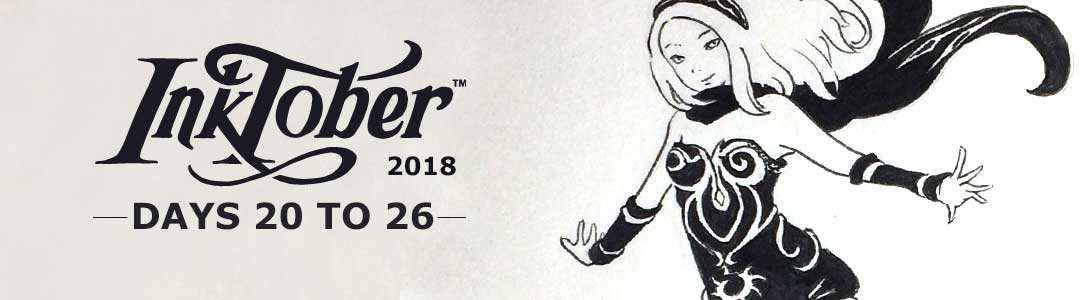 Inktober 2018, Traditional Drawings from days 20 to 26 of Videogame Characters, lilSOPHIE Inspirational Models and Ink Sketching, with Transgender Artist Sophie Lawson