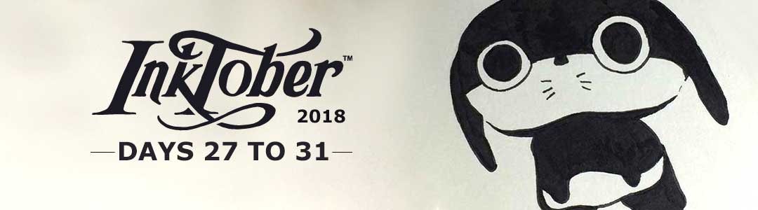 Inktober 2018, Traditional Drawings from days 27 to 31 of Anime Characters, lilSOPHIE Cosplaying Videogame Characters and Art Challenge Sacrifice, with Transgender Artist Sophie Lawson