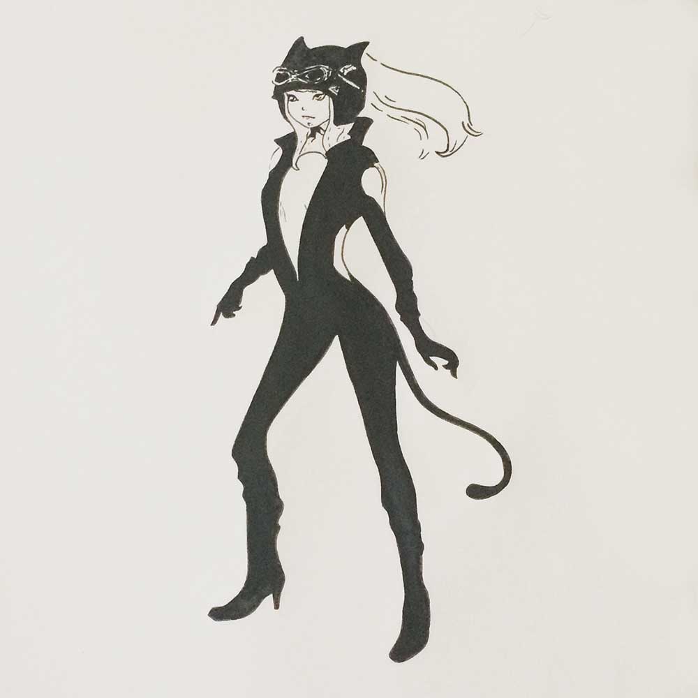 Kat, from the videogame Gravity Rush, Ink Drawing. Cats of June Art Challenge Day 01, with Transgender Artist Sophie Lawson