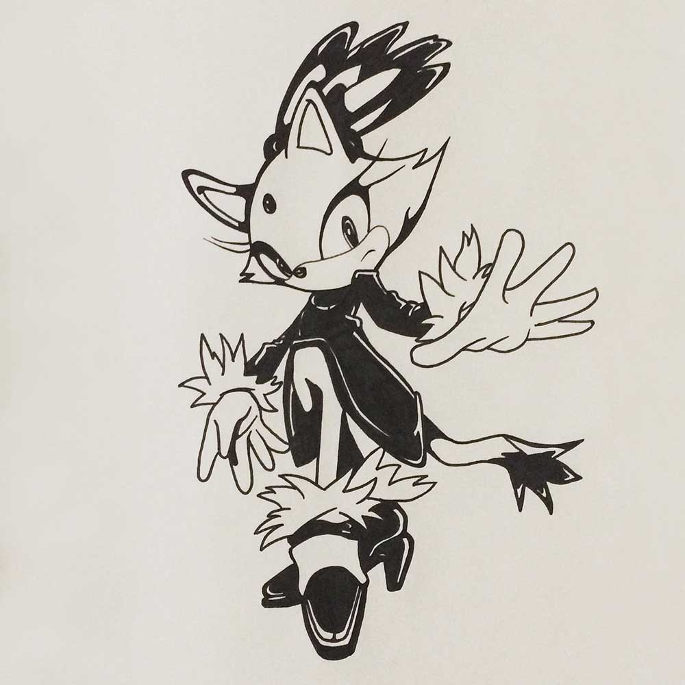 Blaze The Cat, from the videogame Sonic Rush, Ink Drawing. Cats of June Art Challenge Day 04, with Transgender Artist Sophie Lawson