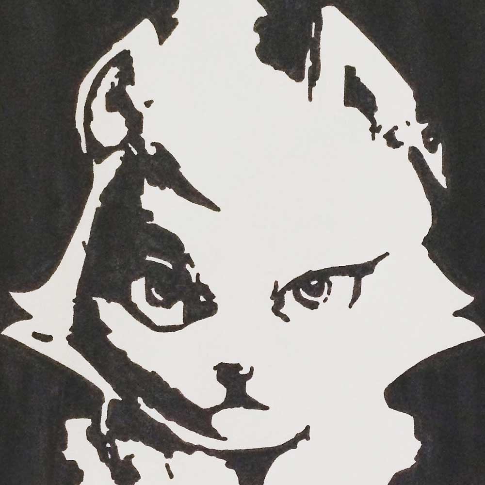 Katt Monroe, from the videogame Star Fox, Ink Drawing. Cats of June Art Challenge Day 07, with Transgender Artist Sophie Lawson
