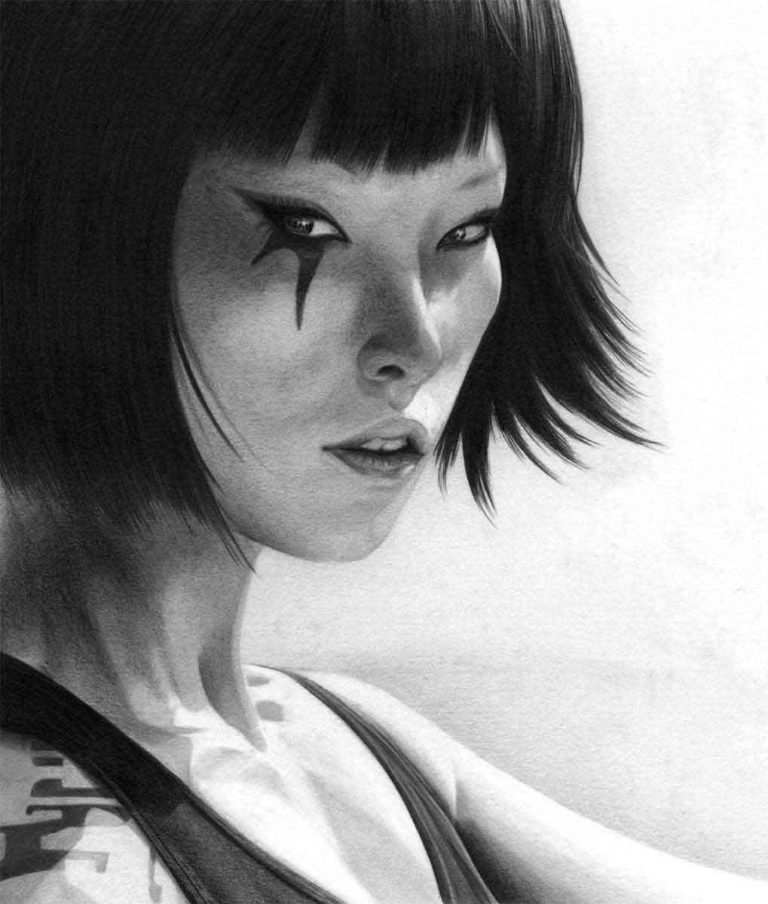 FAITH FROM THE VIDEO GAME MIRRORS EDGE REALISTIC PENCIL DRAWING