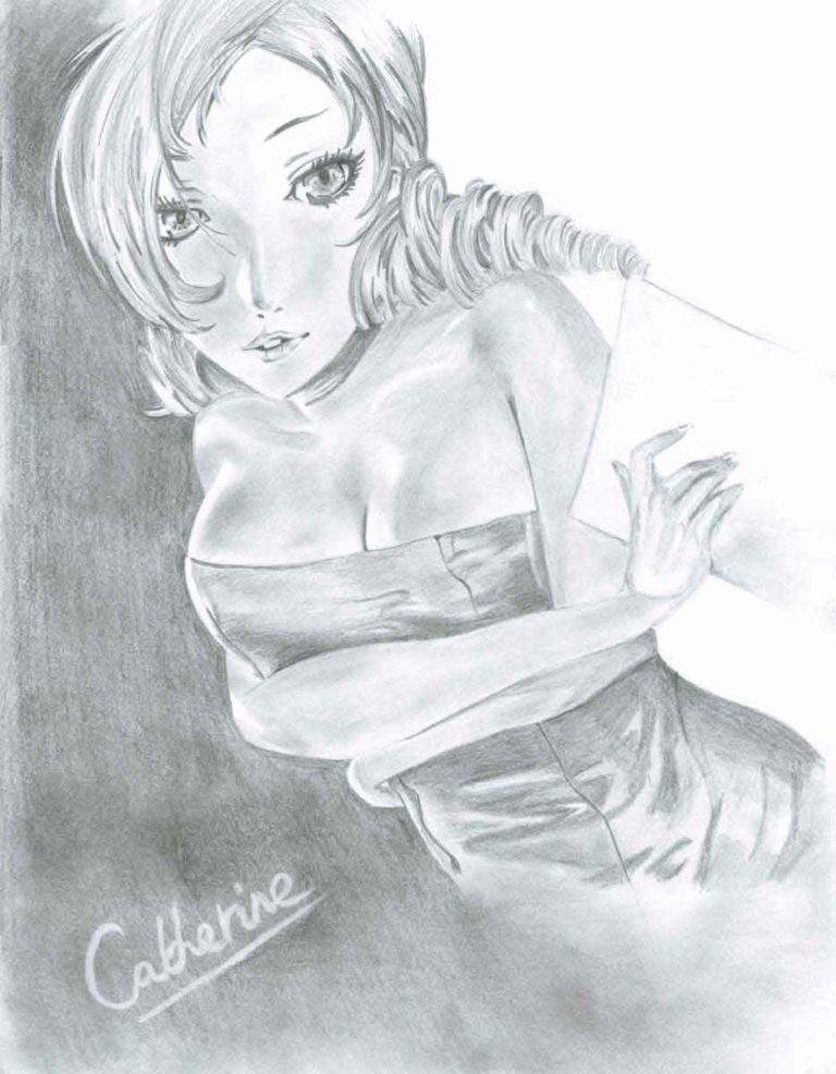Realistic Pencil Drawing of Catherine from the video game Catherine, by Transgender Artist Sophie Lawson