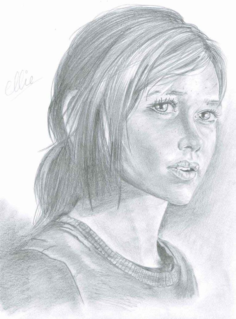 Realistic Pencil Drawing of Ellie from the video game The Last of Us, by Transgender Artist Sophie Lawson