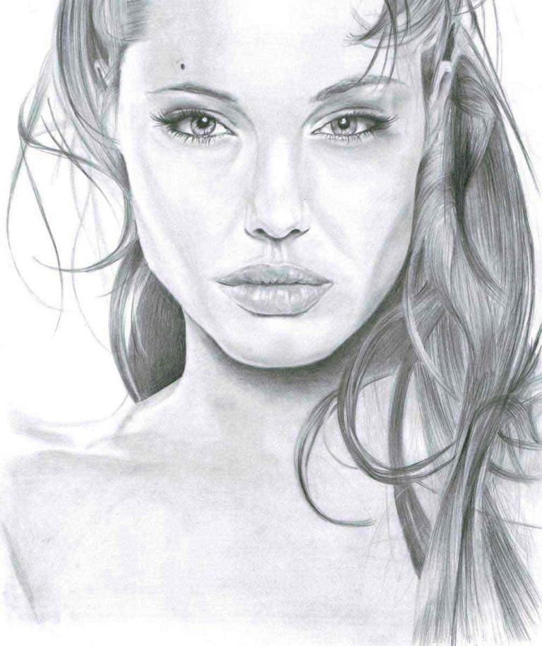 Realistic Pencil Drawing of Actress Angelina Jolie, by Transgender Artist Sophie Lawson
