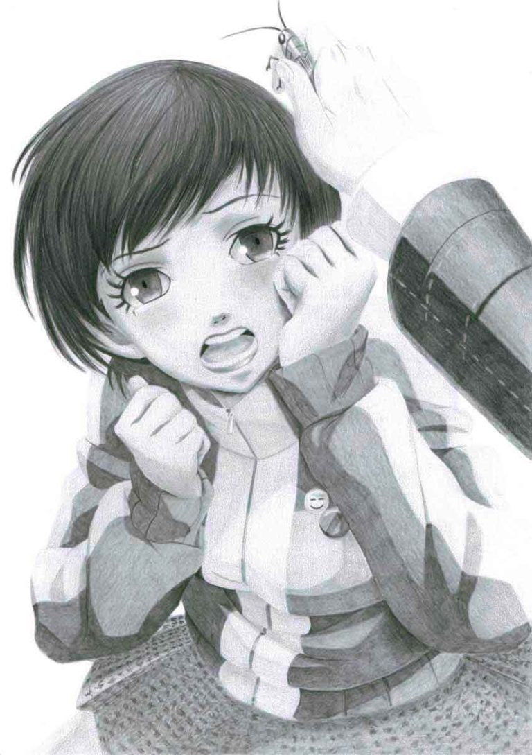 Realistic Pencil Drawing of Chie Satonaka from the video game Persona 4 Golden, by Transgender Artist Sophie Lawson