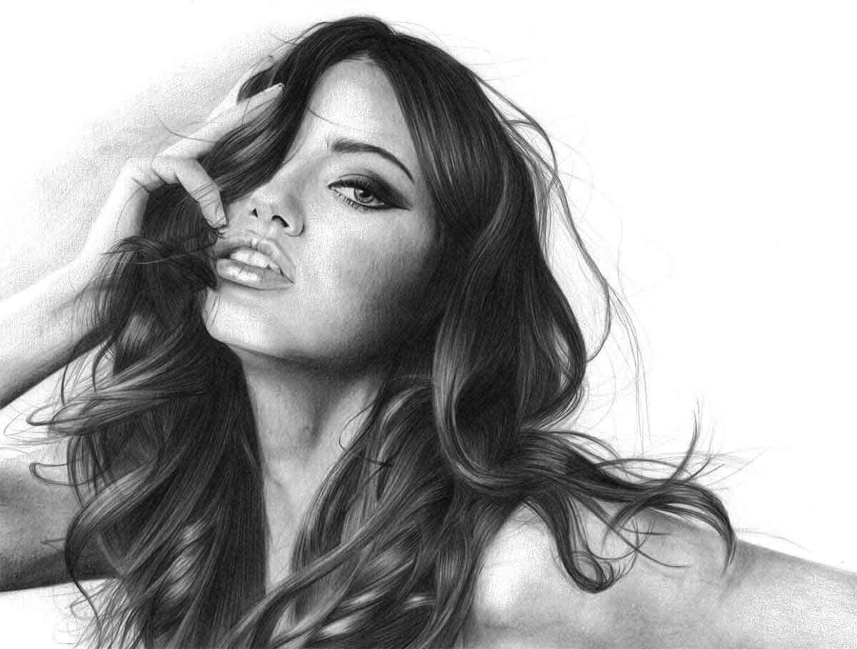 Realistic Pencil Drawing of Victoria's Secret model Adriana Lima, by Transgender Artist Sophie Lawson