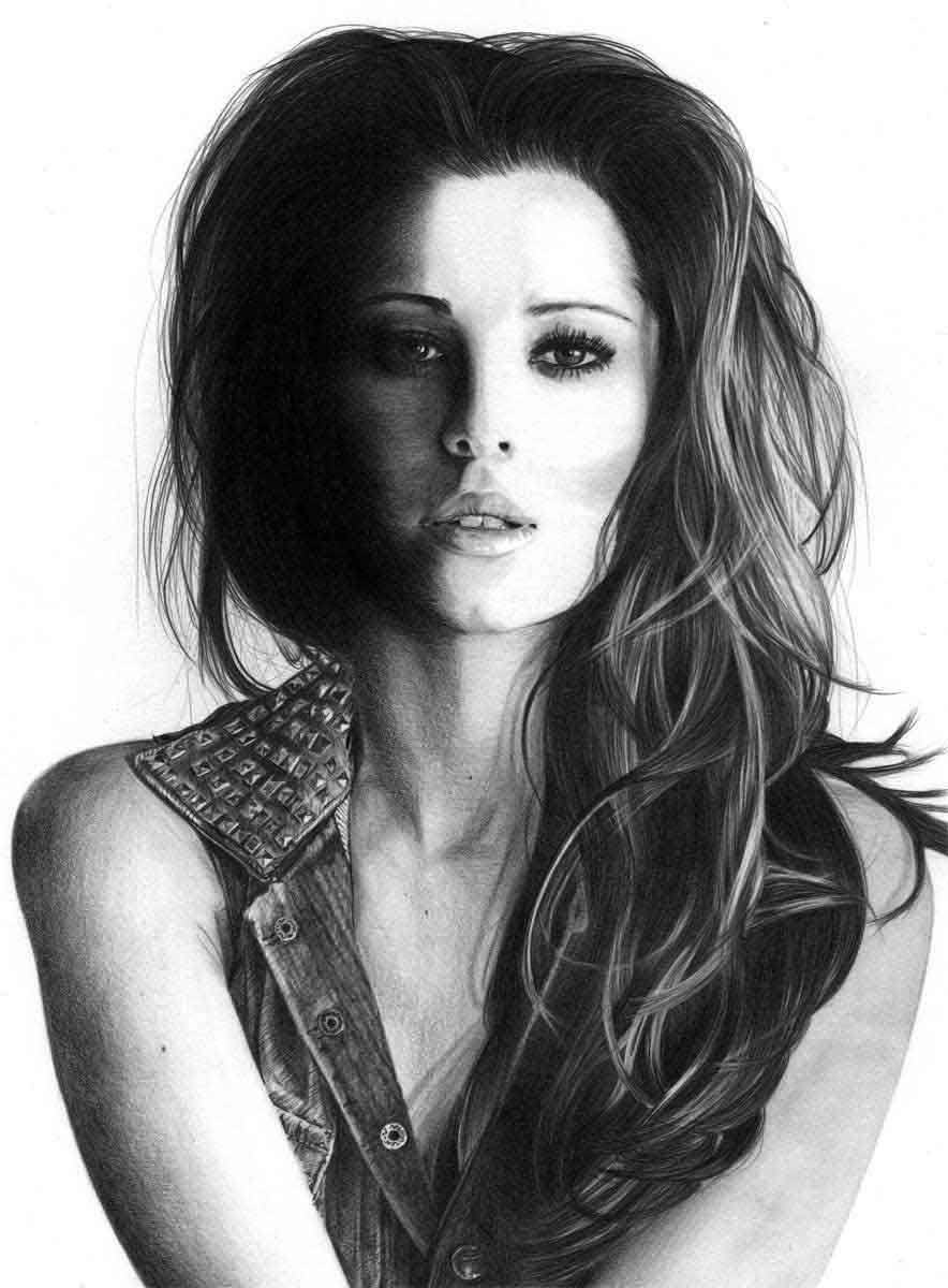 Realistic Pencil Drawing of Singer Cheryl Cole, by Artist Sophie Lawson