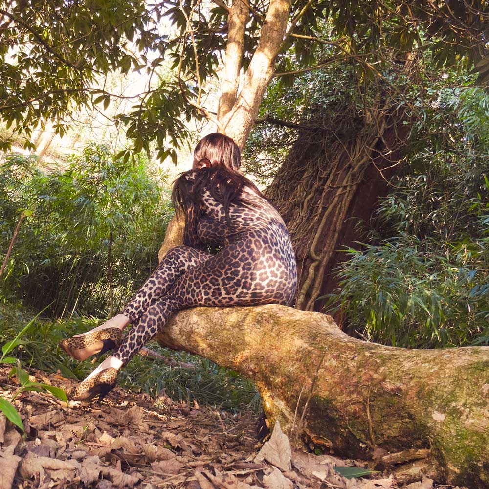 Roxy Leopard Print Catsuit Modelling Photo, by Transgender Model SOPHiE LAWSON
